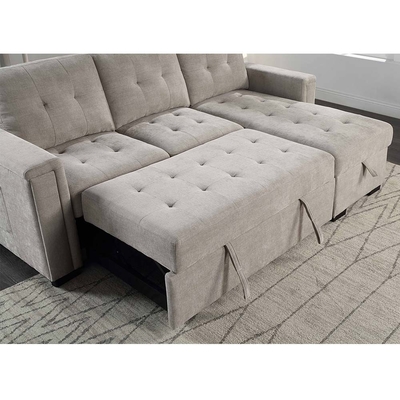 L-förmiges, umkehrbares Schlafsofa mit ausziehbarem Bett und Lagerraum, warme graue Chenille