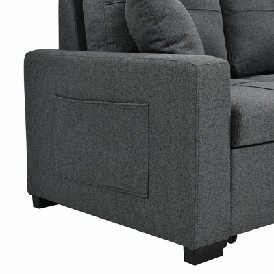 L-förmiges, umkehrbares Schlafsofa mit ausziehbarem Bett und Lagerraum, aus neutralem grauen Stoff