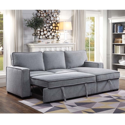 L-förmiges, umkehrbares Schlafsofa mit ausziehbarem Bett und Lagerraum, graue Chenille