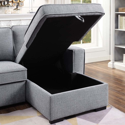 L-förmiges, umkehrbares Schlafsofa mit ausziehbarem Bett und Lagerraum, graue Chenille