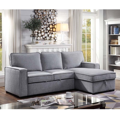 L-förmiges, umkehrbares Schlafsofa mit ausziehbarem Bett und Lagerraum, graue Chenille