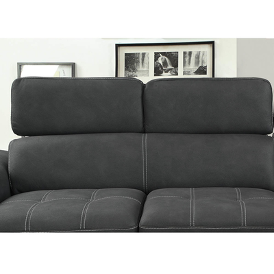 L-förmige Schlafsofa mit ausziehbarem Bett und verstellbaren Kopfstützen und Lagersessel, aus Graphit Nubuck