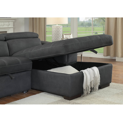 L-förmige Schlafsofa mit ausziehbarem Bett und verstellbaren Kopfstützen und Lagersessel, aus Graphit Nubuck