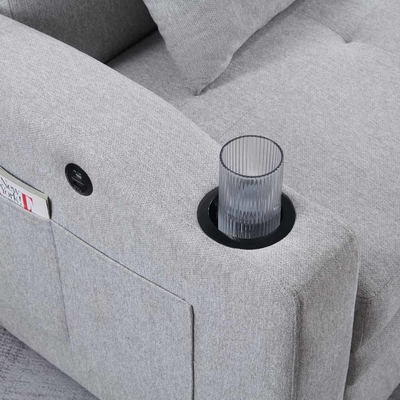 Queen-Size Wandelschlafsofa-Bett, komfortables ausziehbares Bett mit verstellbarer Rückenlehne und USB-Ladestation und Taschenhalter, Futon-Sofa-Bett, graues Gewebe