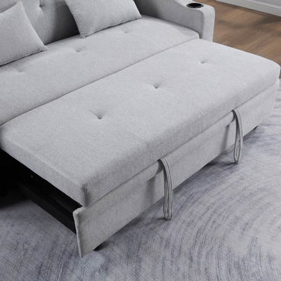 Queen-Size Wandelschlafsofa-Bett, komfortables ausziehbares Bett mit verstellbarer Rückenlehne und USB-Ladestation und Taschenhalter, Futon-Sofa-Bett, graues Gewebe