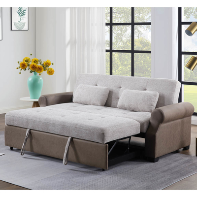 Queen-Size Wanderschlafsofa-Bett, komfortables ausziehbares Bett mit verstellbarer Rückenlehne, Futon-Sofa-Bett, Grau und dunkelbraun