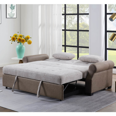 Queen-Size Wanderschlafsofa-Bett, komfortables ausziehbares Bett mit verstellbarer Rückenlehne, Futon-Sofa-Bett, Grau und dunkelbraun