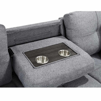 L-förmiges, umkehrbares Schlafsofa mit ausziehbarem Bett und Lagerraum, aus grauem Stoff