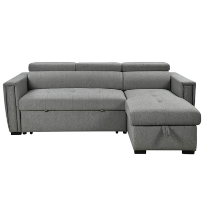 L-förmiges, umkehrbares Schlafsofa mit ausziehbarem Bett und USB-Ladeanschlüssen, Metallgraue Chenille