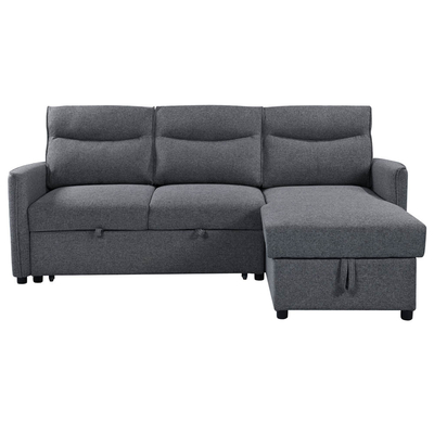 L-förmiges, umkehrbares Schlafsofa mit ausziehbarem Bett und Lagerraum, aus neutralem grauen Stoff