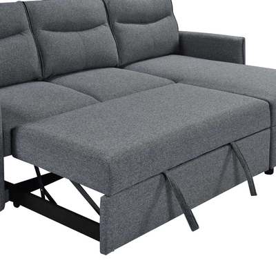 L-förmiges, umkehrbares Schlafsofa mit ausziehbarem Bett und Lagerraum, aus neutralem grauen Stoff