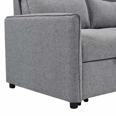 L-förmiges, umkehrbares Schlafsofa mit ausziehbarem Bett und Lagerraum, aus grauem Stoff