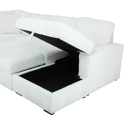 U-förmiges Schlafsofa mit ausziehbarem Bett und Lagersessel Lounge und USB-Ladestation, aus beige Corduroy