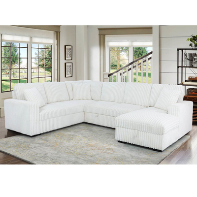 U-förmiges Schlafsofa mit ausziehbarem Bett und Lagersessel Lounge und USB-Ladestation, aus beige Corduroy