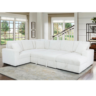 U-förmiges Schlafsofa mit ausziehbarem Bett und Lagersessel Lounge und USB-Ladestation, aus beige Corduroy