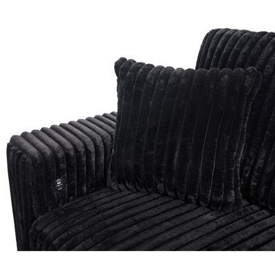 U-förmiges Schlafsofa mit ausziehbarem Bett und Lagersessel Lounge und USB-Ladeanschluss, schwarzes Corduroygewebe