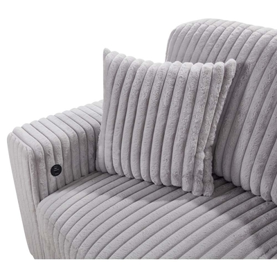 U-förmiges Schlafsofa mit ausziehbarem Bett und Lagersessel Lounge und USB-Ladestation, aus grauem Corduroy