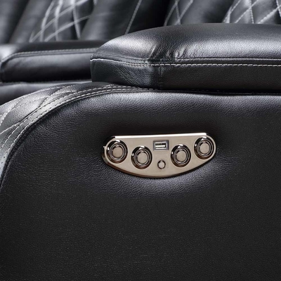 Power Recliner Ecksofa mit 2 Power Recliner Sitzen und 2 Power Kopfschüsseln und Lagerkiste und Lagerabläufe und LED-Licht, schwarz Atmung Leatherette