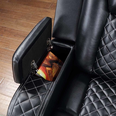 Power Recliner Ecksofa mit 2 Power Recliner Sitzen und 2 Power Kopfschüsseln und Lagerkiste und Lagerabläufe und LED-Licht, schwarz Atmung Leatherette