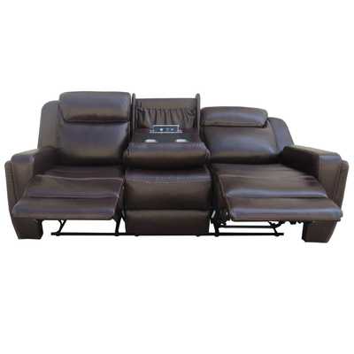 Liegestuhl-Sofa-Set mit Tisch und Lagerraum, braunes, atmungsaktives Leder