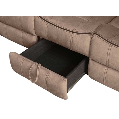 Liegestellsofa mit Dropdown-Tisch und Schublade und Lagerkiste, braunes Vinyl