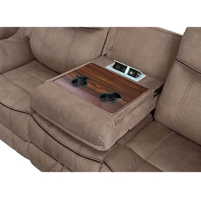 Liegestellsofa mit Dropdown-Tisch und Schublade und Lagerkiste, braunes Vinyl