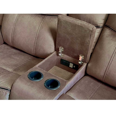 Liegestellsofa mit Dropdown-Tisch und Schublade und Lagerkiste, braunes Vinyl