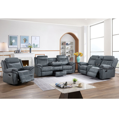 Liegestell-Sofa-Set mit Dropdown-Tisch und Schublade und Lagerraum, Grau-Stoff-ähnliches Vinyl