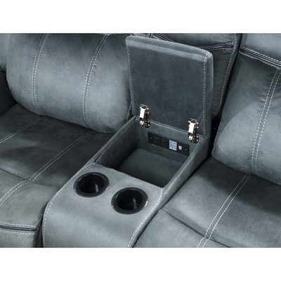 Liegestell-Sofa-Set mit Dropdown-Tisch und Schublade und Lagerraum, Grau-Stoff-ähnliches Vinyl