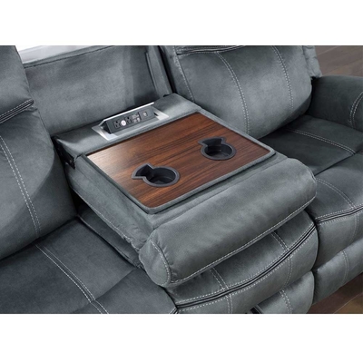 Liegestell-Sofa-Set mit Dropdown-Tisch und Schublade und Lagerraum, Grau-Stoff-ähnliches Vinyl