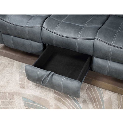 Liegestell-Sofa-Set mit Dropdown-Tisch und Schublade und Lagerraum, Grau-Stoff-ähnliches Vinyl