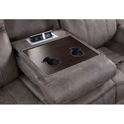 Liegestell-Sofa-Set mit Dropdown-Tisch und Schublade und Lagerraum, hellgrau Stoff-ähnliches Vinyl