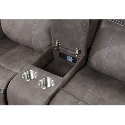 Liegestell-Sofa-Set mit Dropdown-Tisch und Schublade und Lagerraum, hellgrau Stoff-ähnliches Vinyl