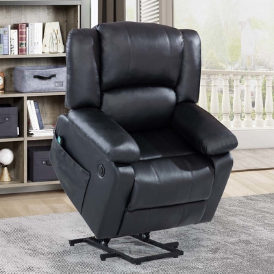 Power Lift Liegestuhl mit verstellbarer Massagefunktion und Heizsystem, schwarze Fälschlederkette
