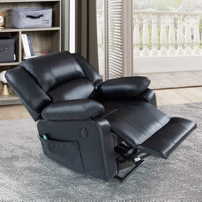 Power Lift Liegestuhl mit verstellbarer Massagefunktion und Heizsystem, schwarze Fälschlederkette