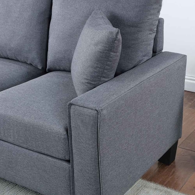 L-förmige Sofa mit umkehrbarem Sessel und 2 Kissen, dunkelgraue Bettwäsche