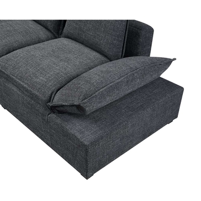 Sektionssofa mit Lagerkonsole und verstellbarem Arm, dunkelgraue Bettwäsche