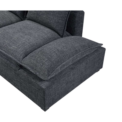 Sektionssofa mit Lagerkonsole und verstellbarem Arm, dunkelgraue Bettwäsche