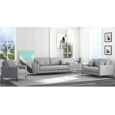 3 Stück Sofa mit Kissen, hellgraue Leinen