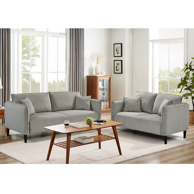 2 Stückes Sofa mit Kissen, warmes graues Corduroy