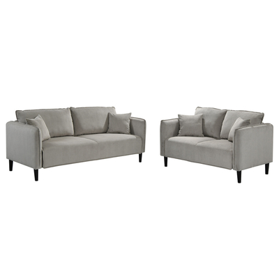 2 Stückes Sofa mit Kissen, warmes graues Corduroy