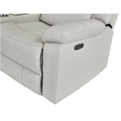Power Recliner Ecksofa mit 2 Power Recliner Sitzen und Lagerraum und Bluetooth Audio Lautsprecher und LED-Licht, beige Atmung Leatherette