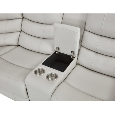 Power Recliner Ecksofa mit 2 Power Recliner Sitzen und Lagerraum und Bluetooth Audio Lautsprecher und LED-Licht, beige Atmung Leatherette