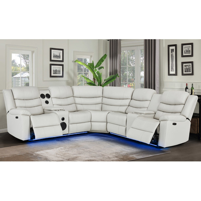 Power Recliner Ecksofa mit 2 Power Recliner Sitzen und Lagerraum und Bluetooth Audio Lautsprecher und LED-Licht, beige Atmung Leatherette