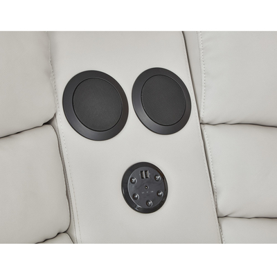 Power Recliner Ecksofa mit 2 Power Recliner Sitzen und Lagerraum und Bluetooth Audio Lautsprecher und LED-Licht, beige Atmung Leatherette