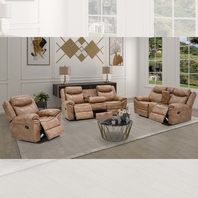 Liegestellsofa mit Dropdown-Tisch und Schublade und Lagerkiste, braunes Vinyl