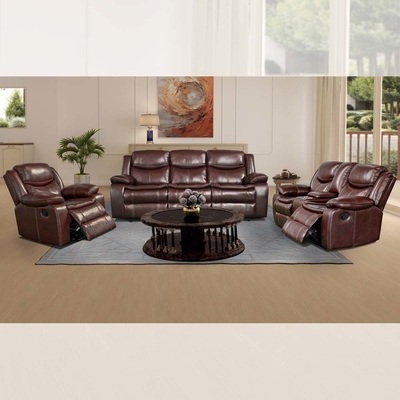 Liegestuhl-Sofa-Set mit Tisch und Lagerraum, braunes, atmungsaktives Leder