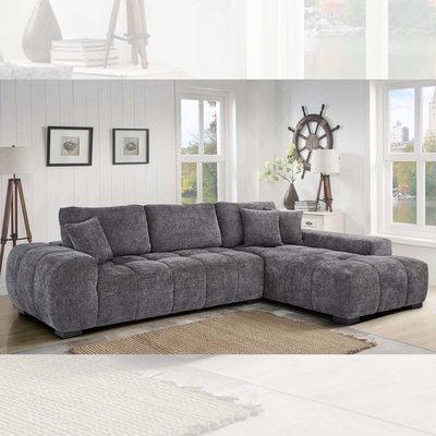 L-förmiges Sofa mit 3 Kissen, graue Chenille