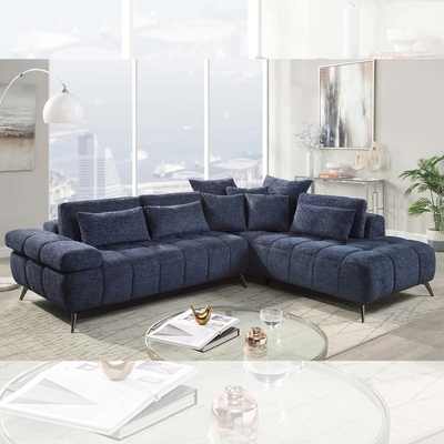 Sektionssofa mit verstellbarem Rücken und Kissen, Navy Stoff