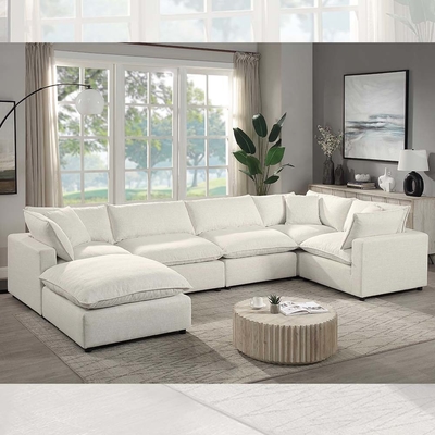 Moduläres Sofa mit Federmischung, Sitzkissen und Kissen, beige Bettwäsche